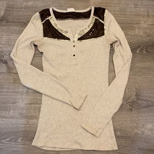 FREE PEOPLE Lace Sequin Thermal Henley